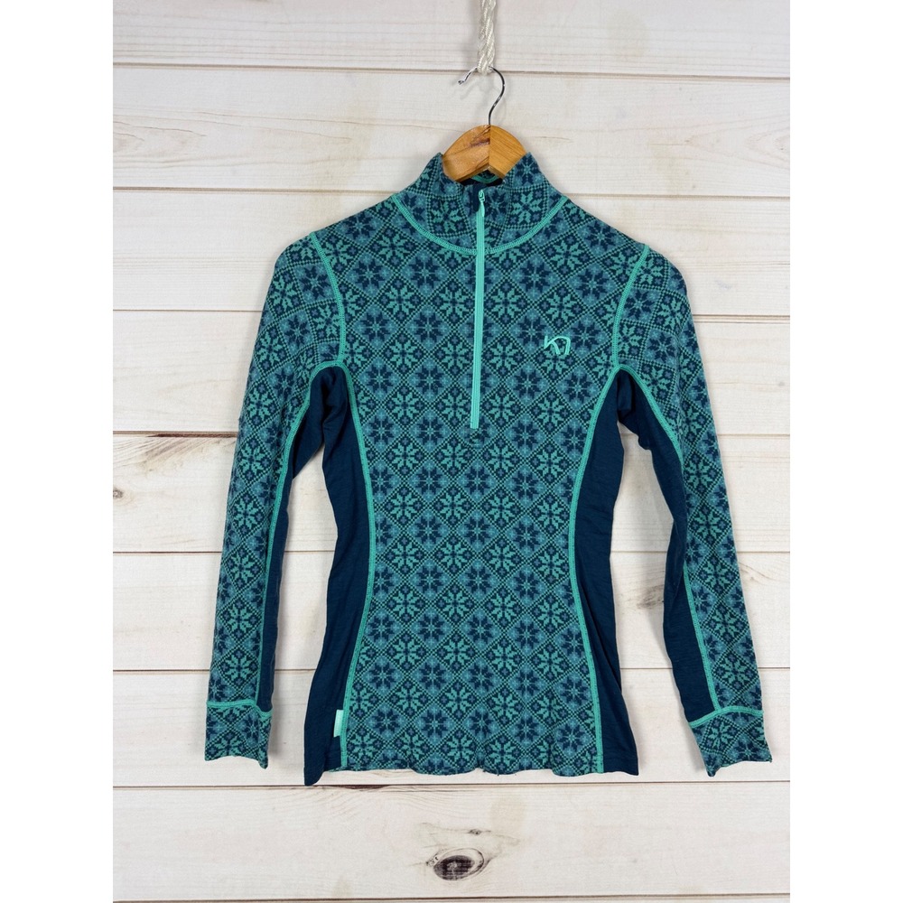 Kari Traa Base Layer Womens S Teal Half-Zip 100% Merino Wool Fair Isle